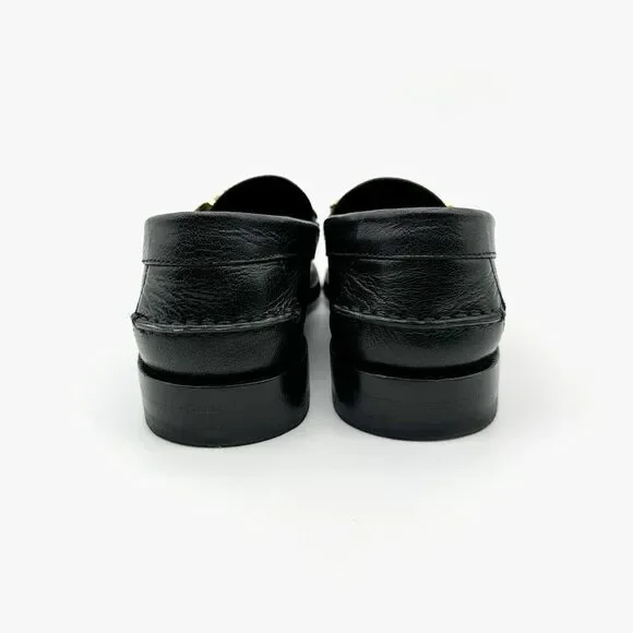 GUCCI Cara Signature Letters Logo Black Loafers Size 37.5 Leather Flat Shoes - Picture 8 of 14